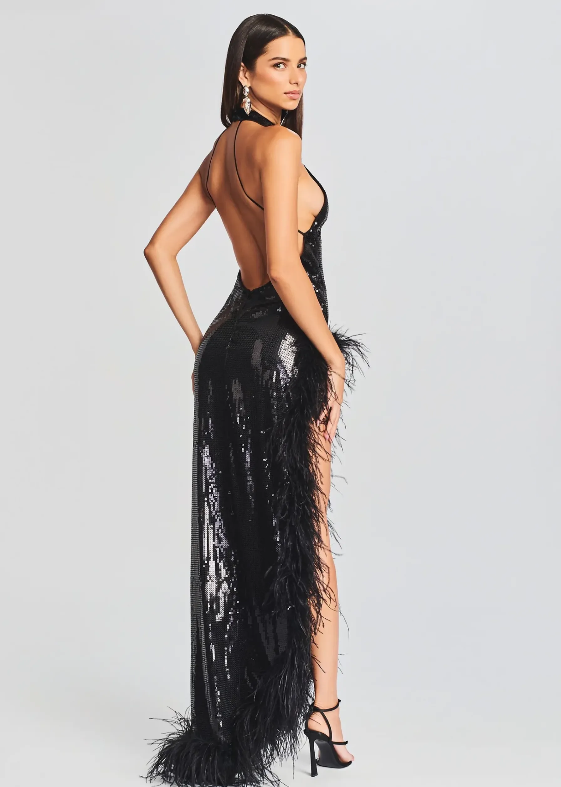 Retrofete Vixen Sequin Feather Dress Black New