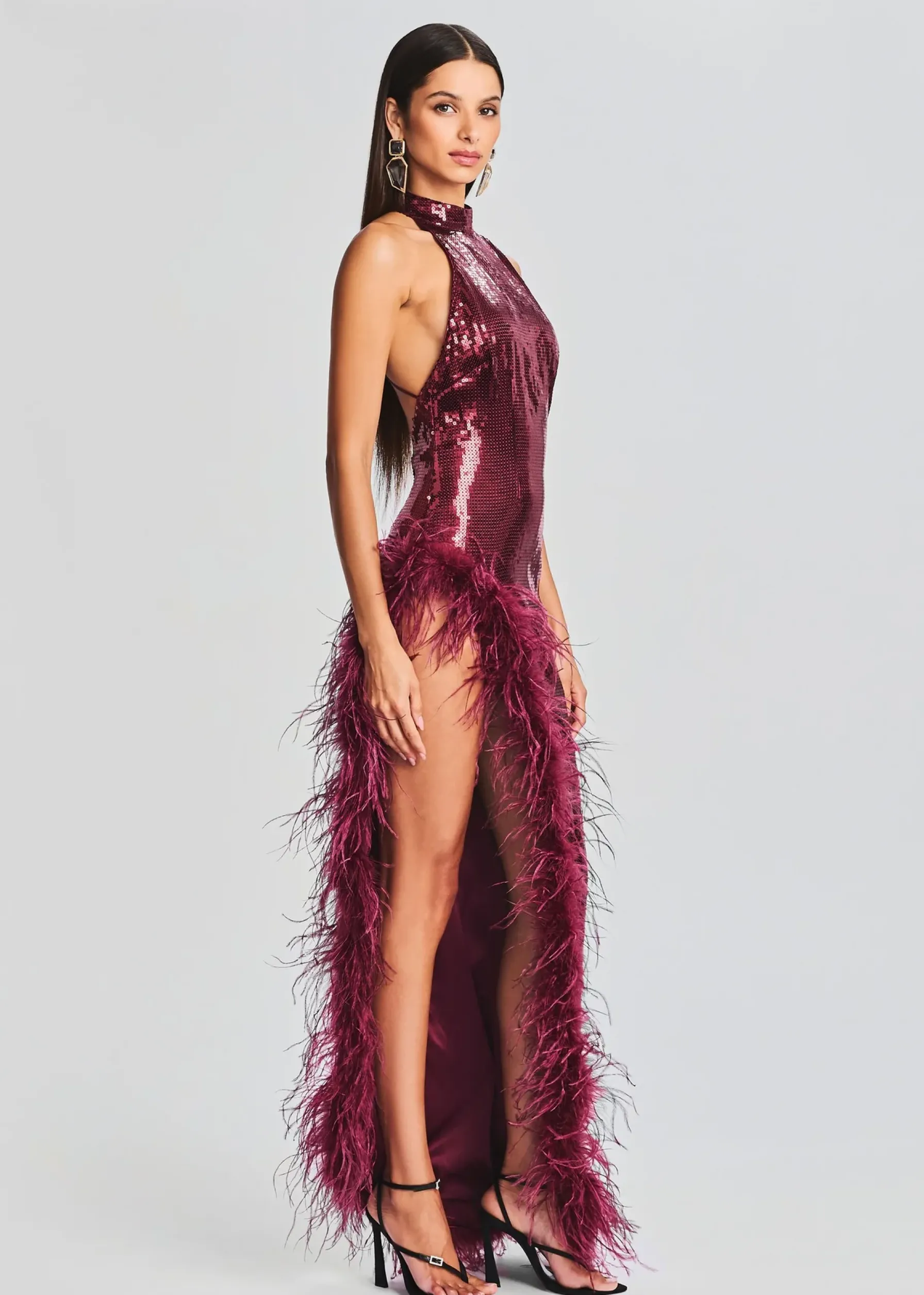 Retrofete Vixen Sequin Feather Dress Cabernet Online