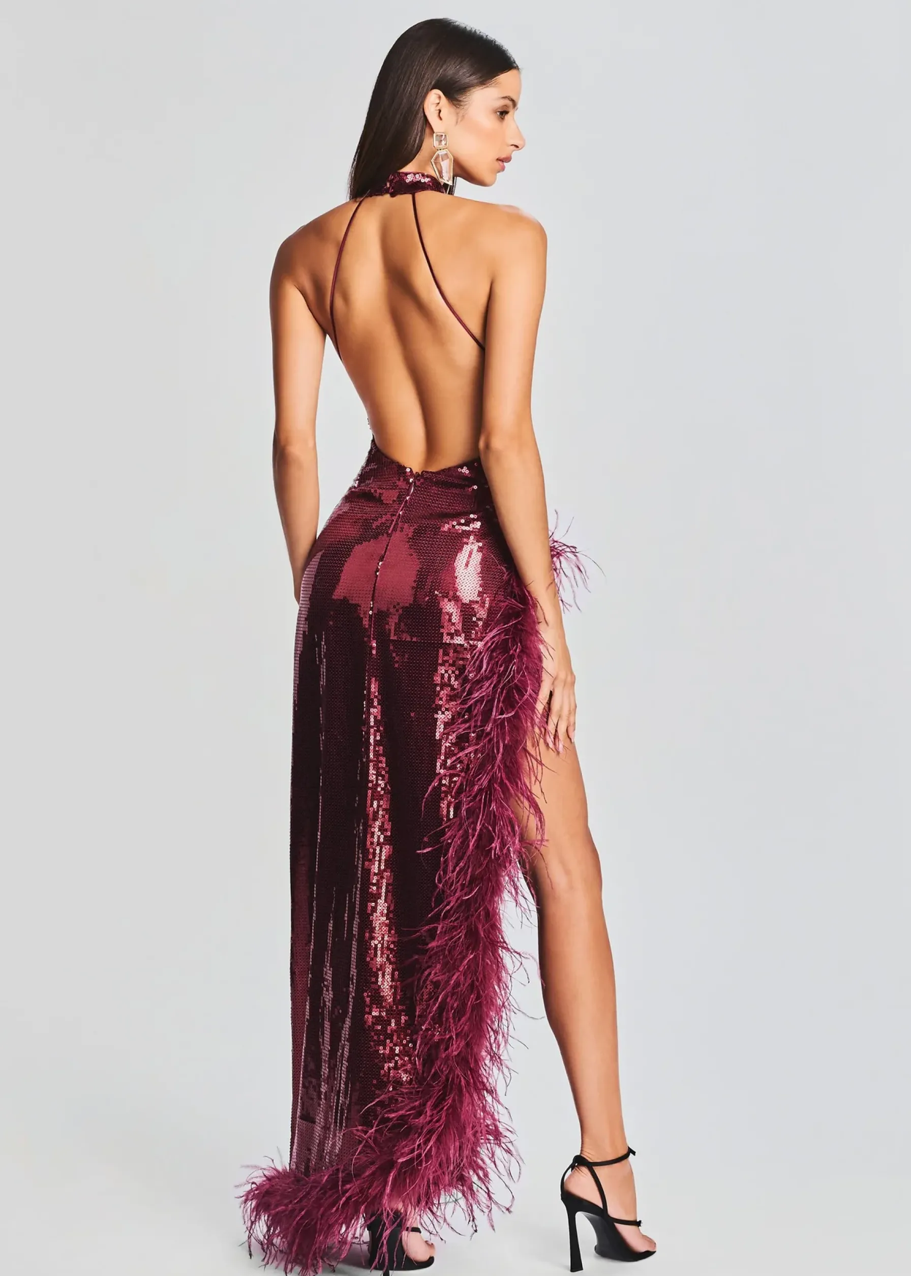 Retrofete Vixen Sequin Feather Dress Cabernet Online