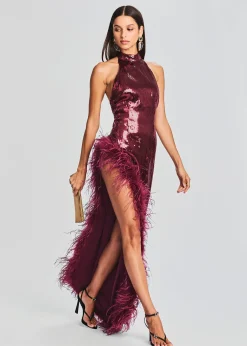 Retrofete Vixen Sequin Feather Dress Cabernet Online