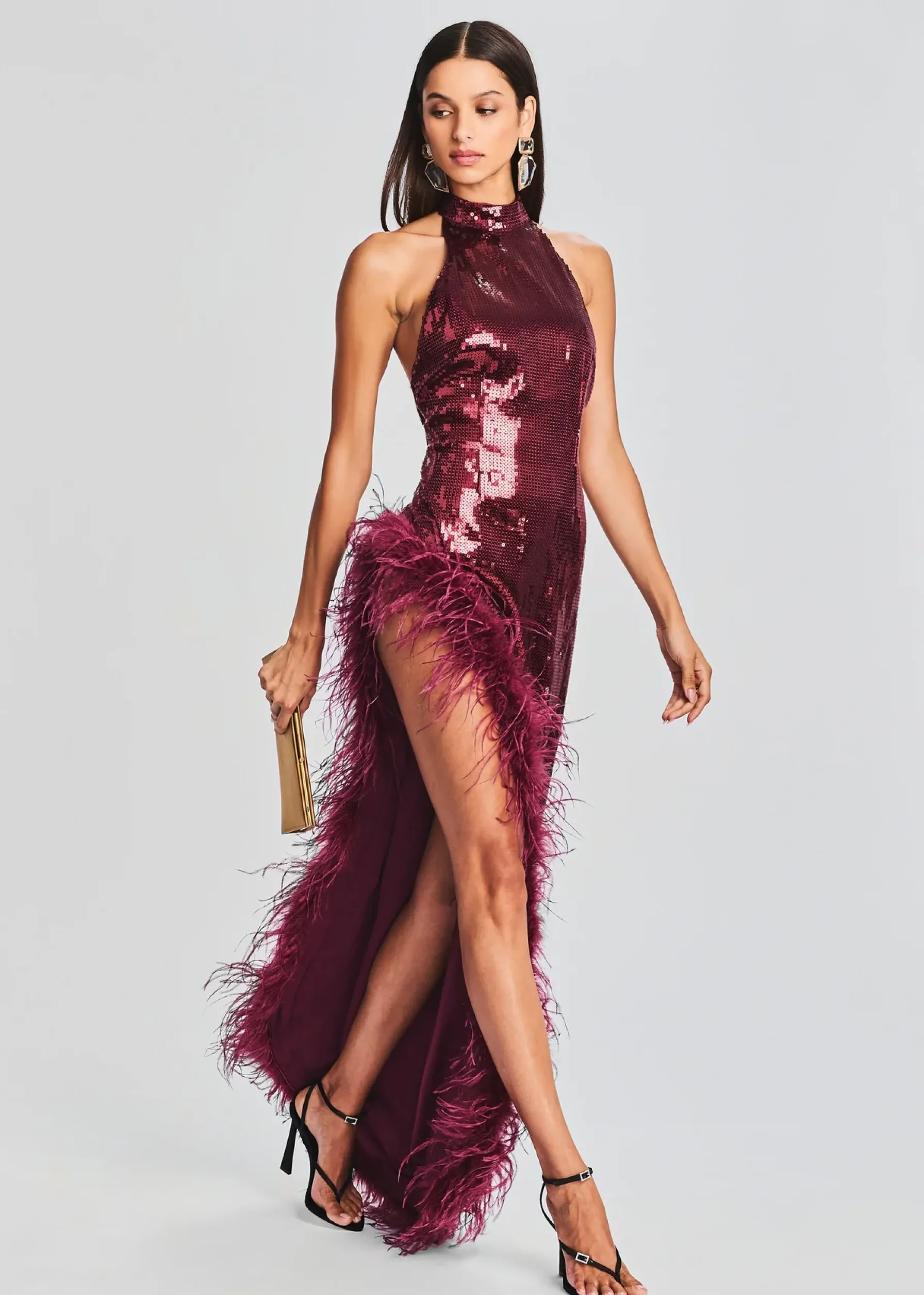 Retrofete Vixen Sequin Feather Dress Cabernet Online