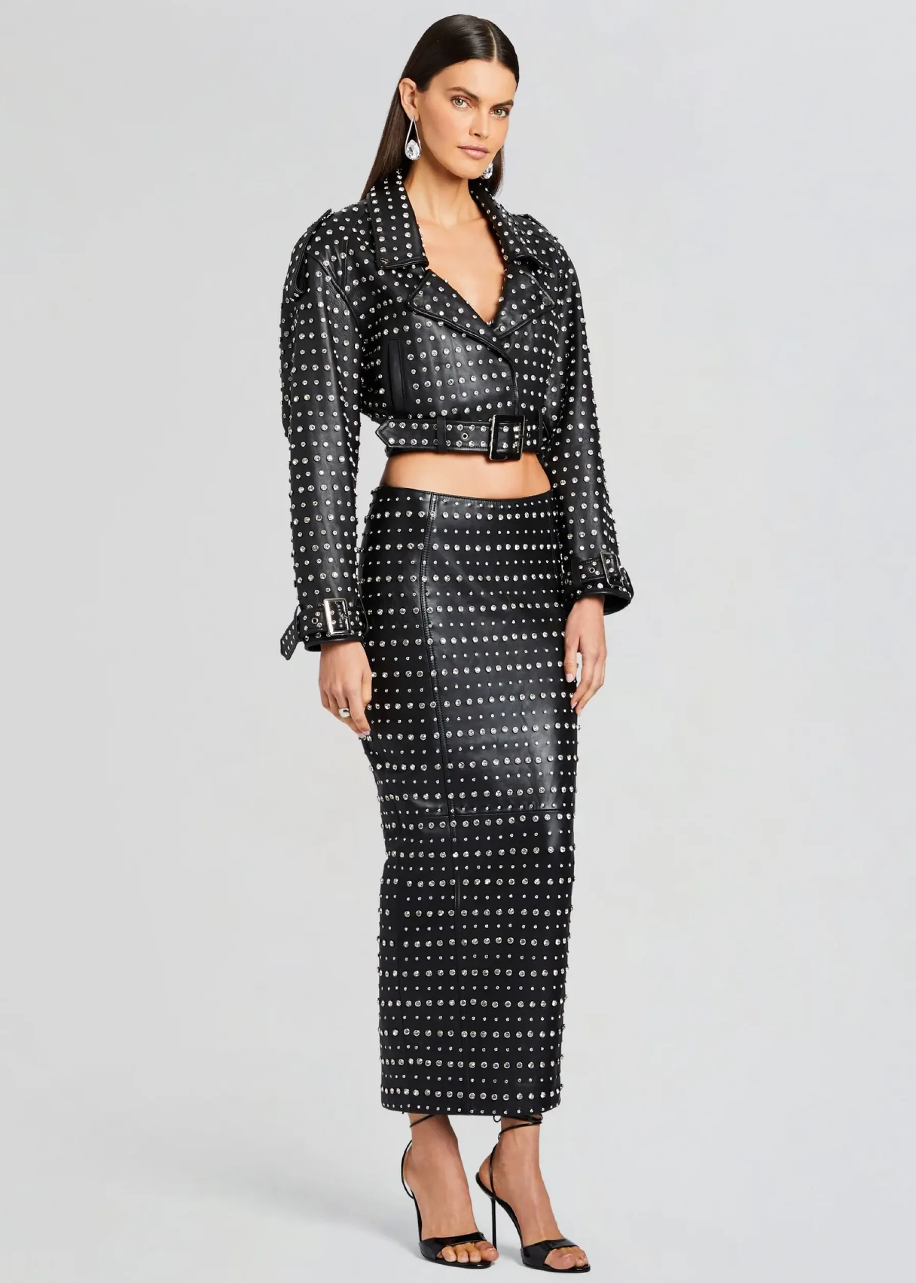 Retrofete Whitley Embellished Leather Skirt Black Hot