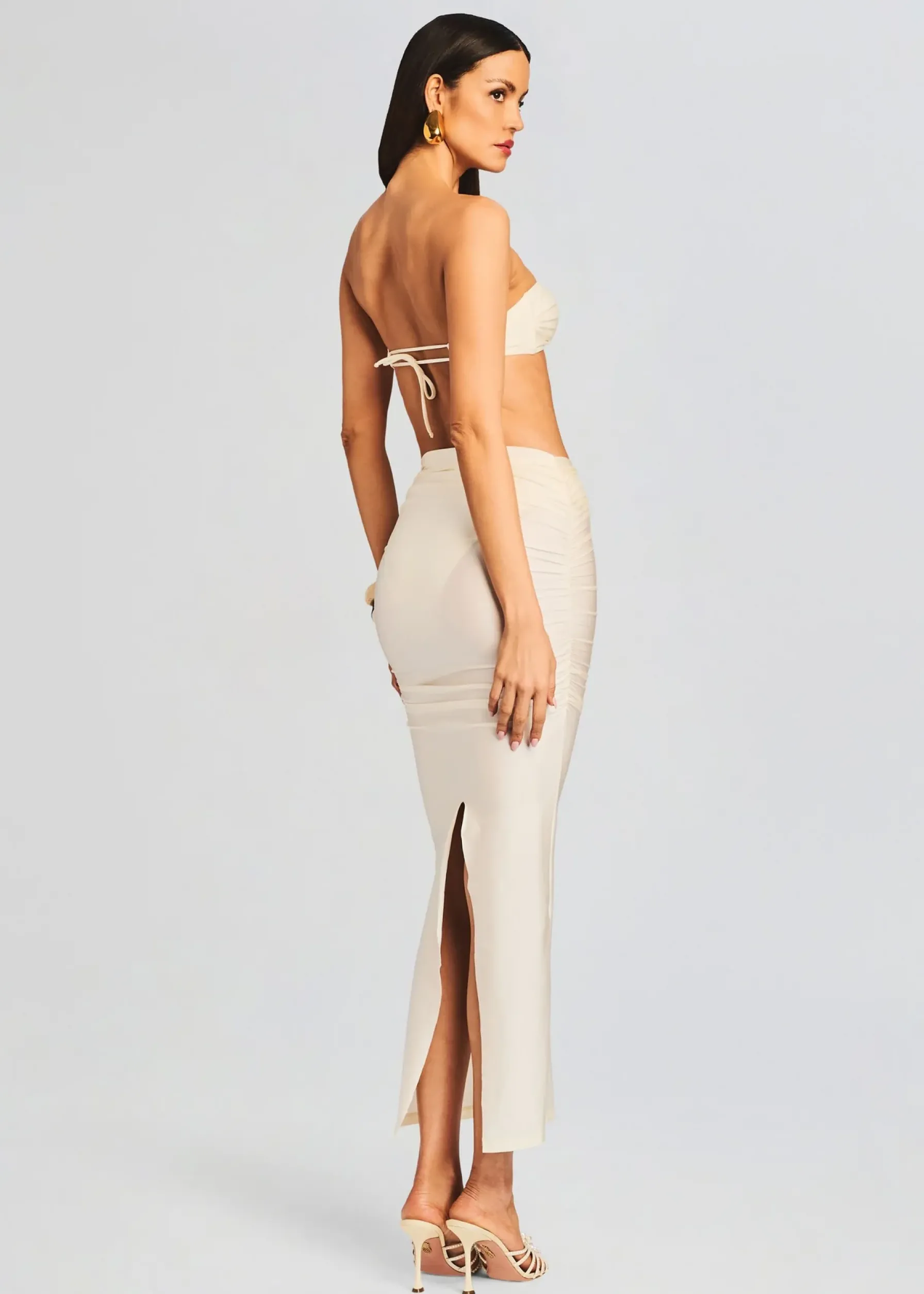 Retrofete Yara Lyrca Maxi Skirt Cream New