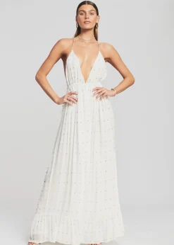 Retrofete Zadie Embellished Silk Chiffon Dress White New