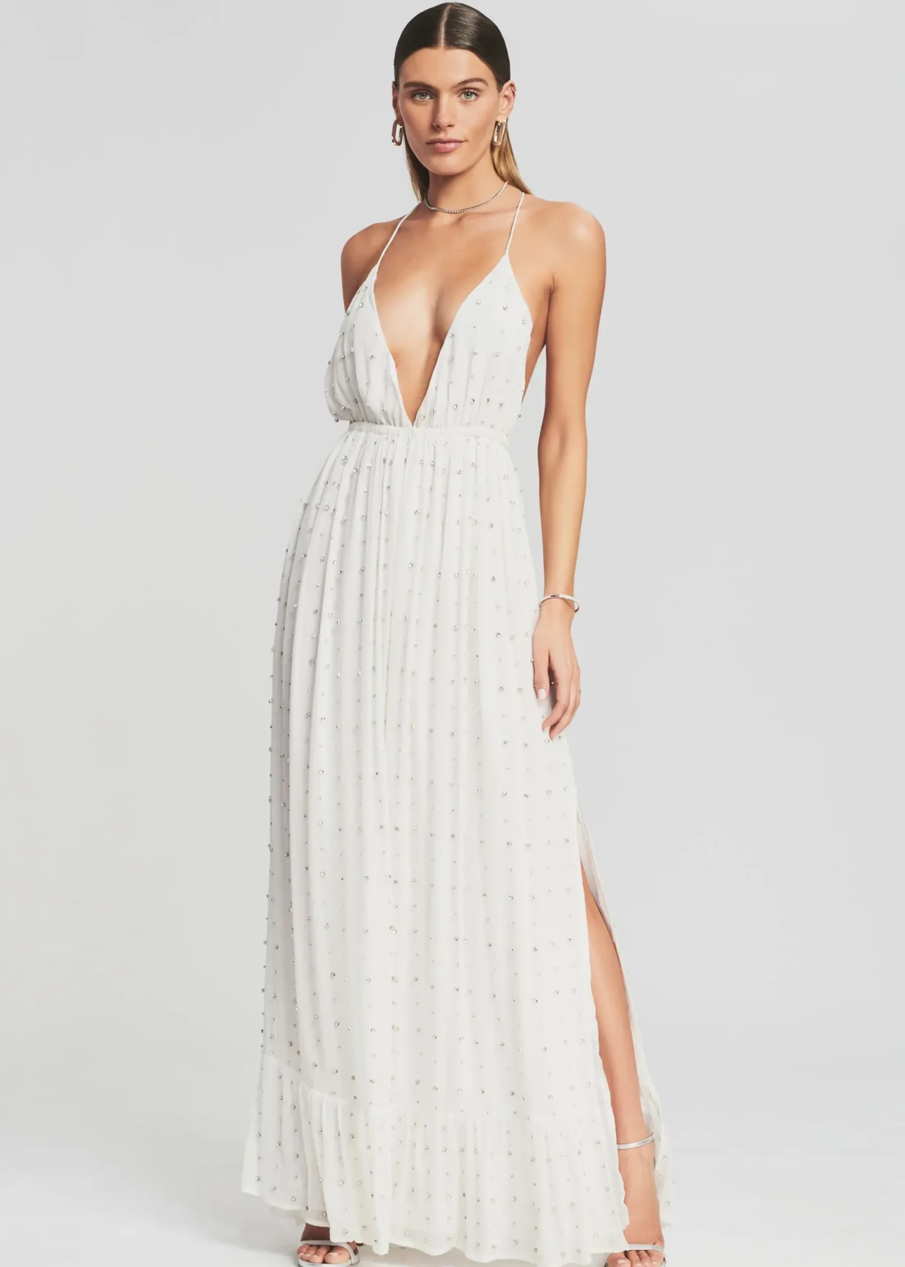 Retrofete Zadie Embellished Silk Chiffon Dress White New
