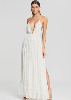 Retrofete Zadie Embellished Silk Chiffon Dress White Clearance