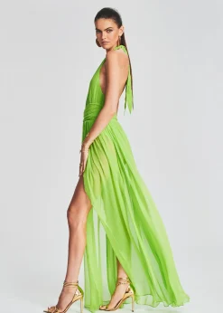 Retrofete Zion Silk Chiffon Dress Lime Punch Fashion