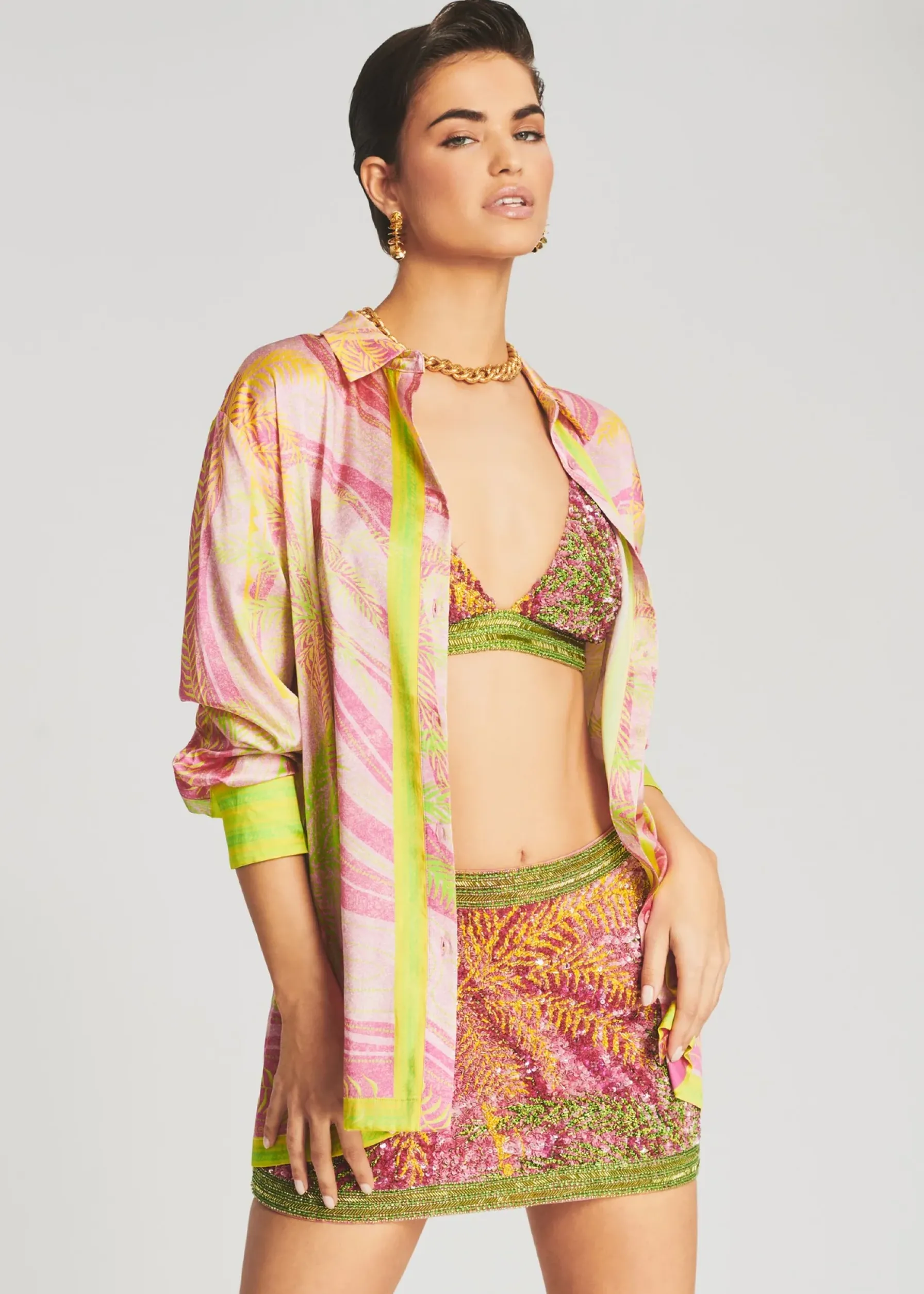 Retrofete Zulu Sequin Palm Skirt Tropical Palm Clearance